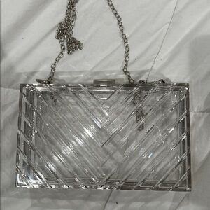 Clear Geometric Acrylic Clutch with Chain